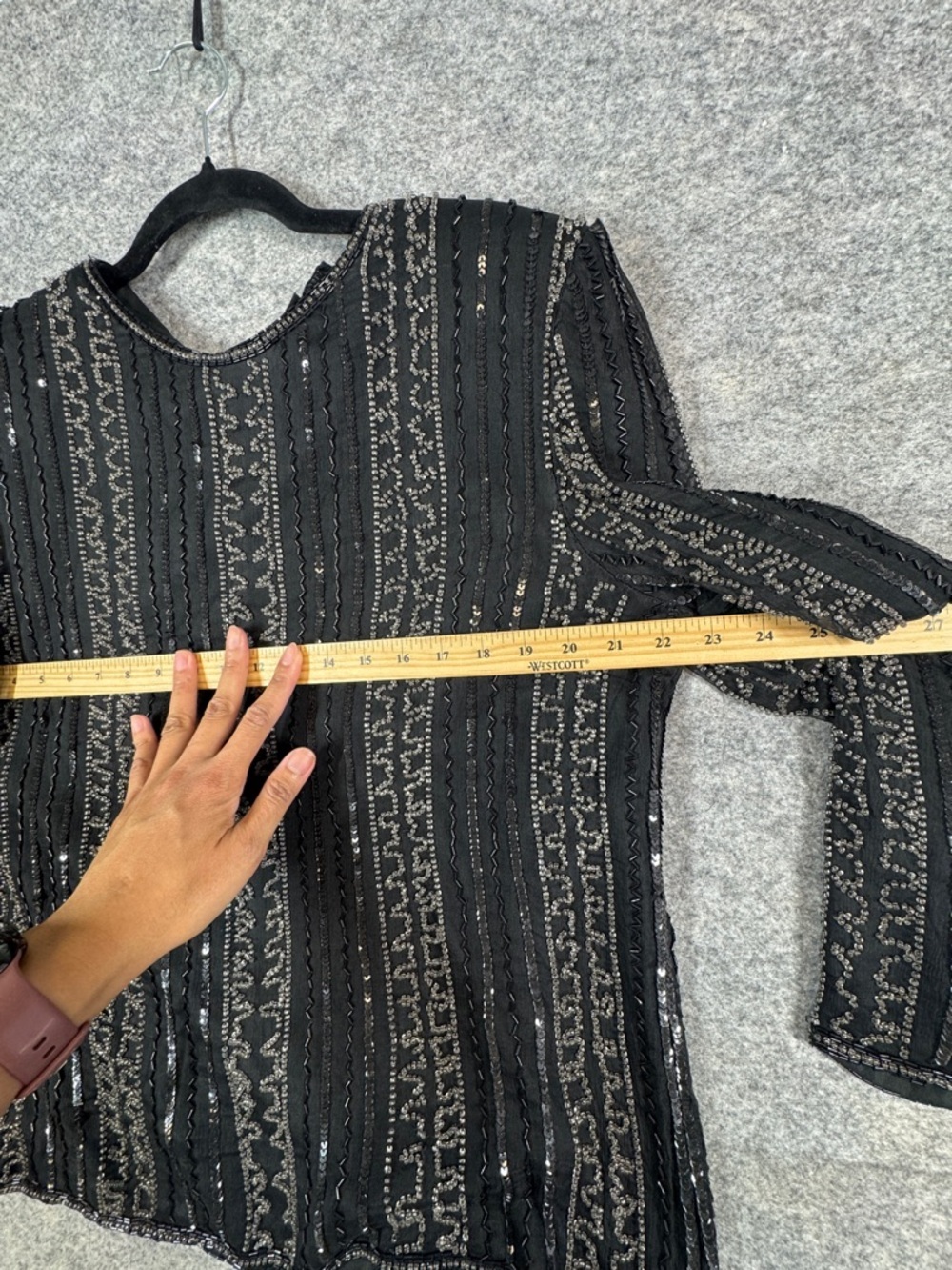 Vintage Royal Feelings Silk Beaded Sequin Top Black Formal Blouse Size L Party - Picture 7 of 16